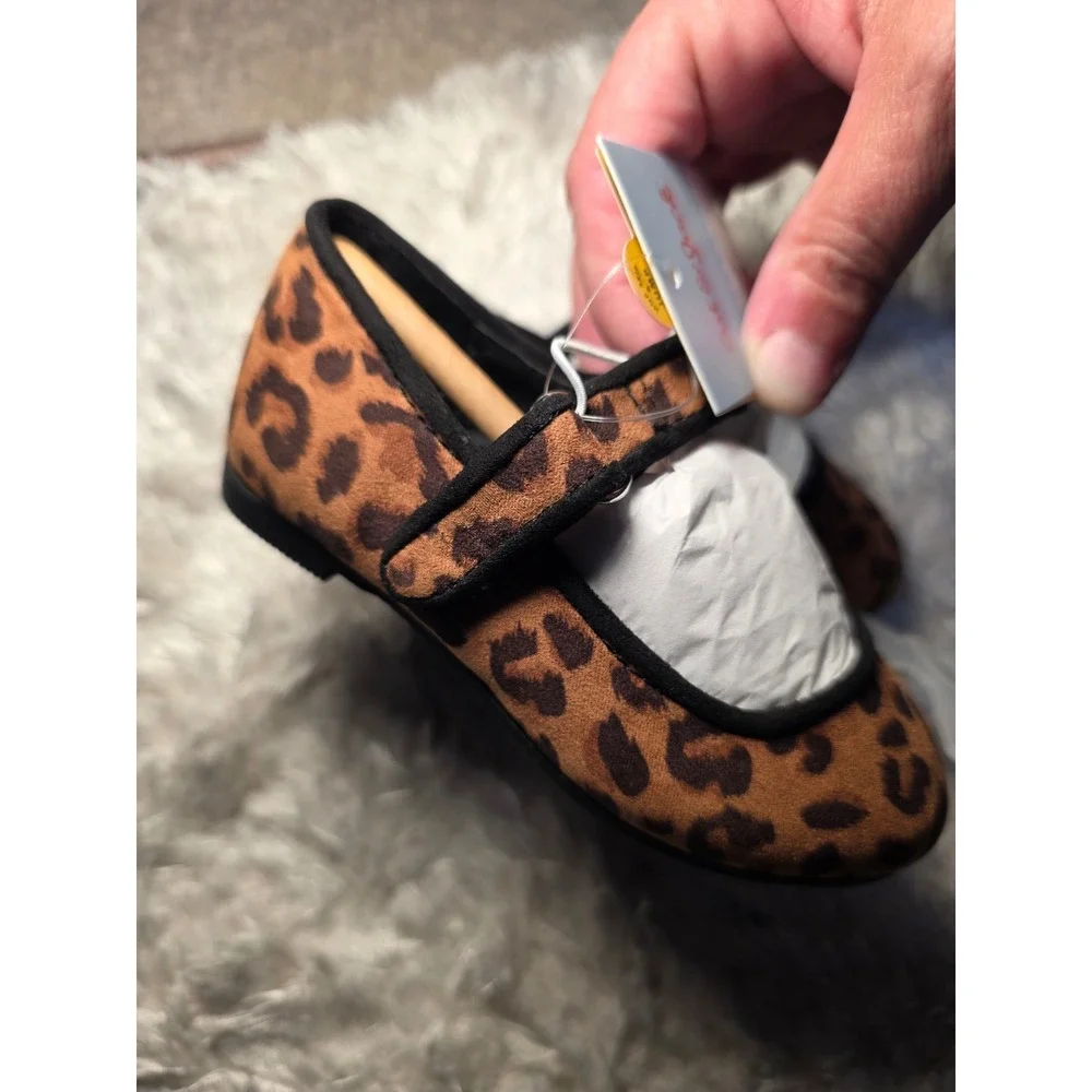 Cat & Jack Addy Toddler Girls Leopard Print Mary Jane Flats Tan Size 5 NWT